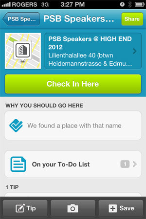 Check in with FourSquare at HIGH END 2012