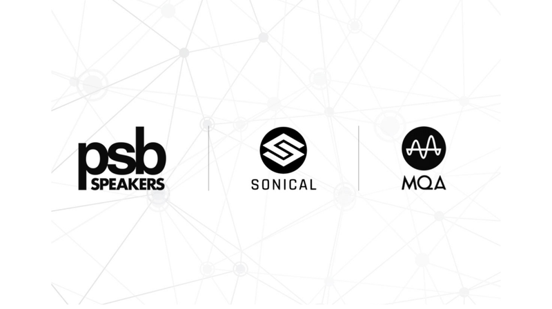 PSB Speakers, Sonical, and MQA logos